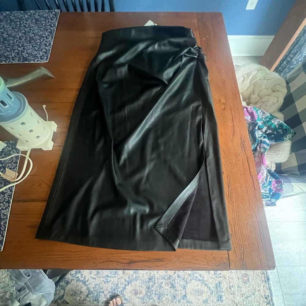 Zara brand pleather black maxi skirt size XL new with tags